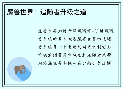 魔兽世界：追随者升级之道